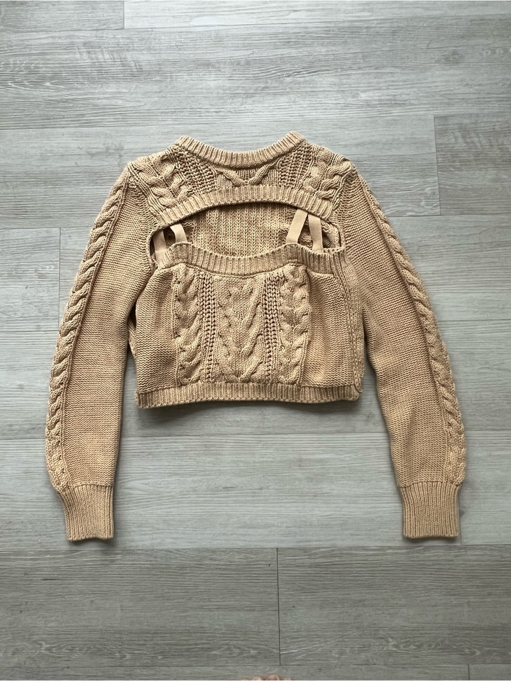 Pistola Women’s M Cable Knit Shrug Crop Top Attached Tank 100% Cotton Beige